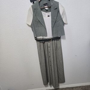 Vintage John Roberts dress and vest maxi short sleeve belted green cream